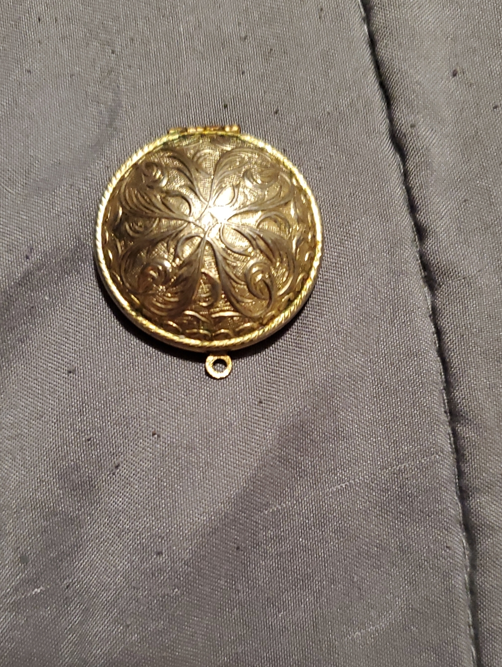 Gold Floral Engraved Round Locket Pendant - Women Jewelry